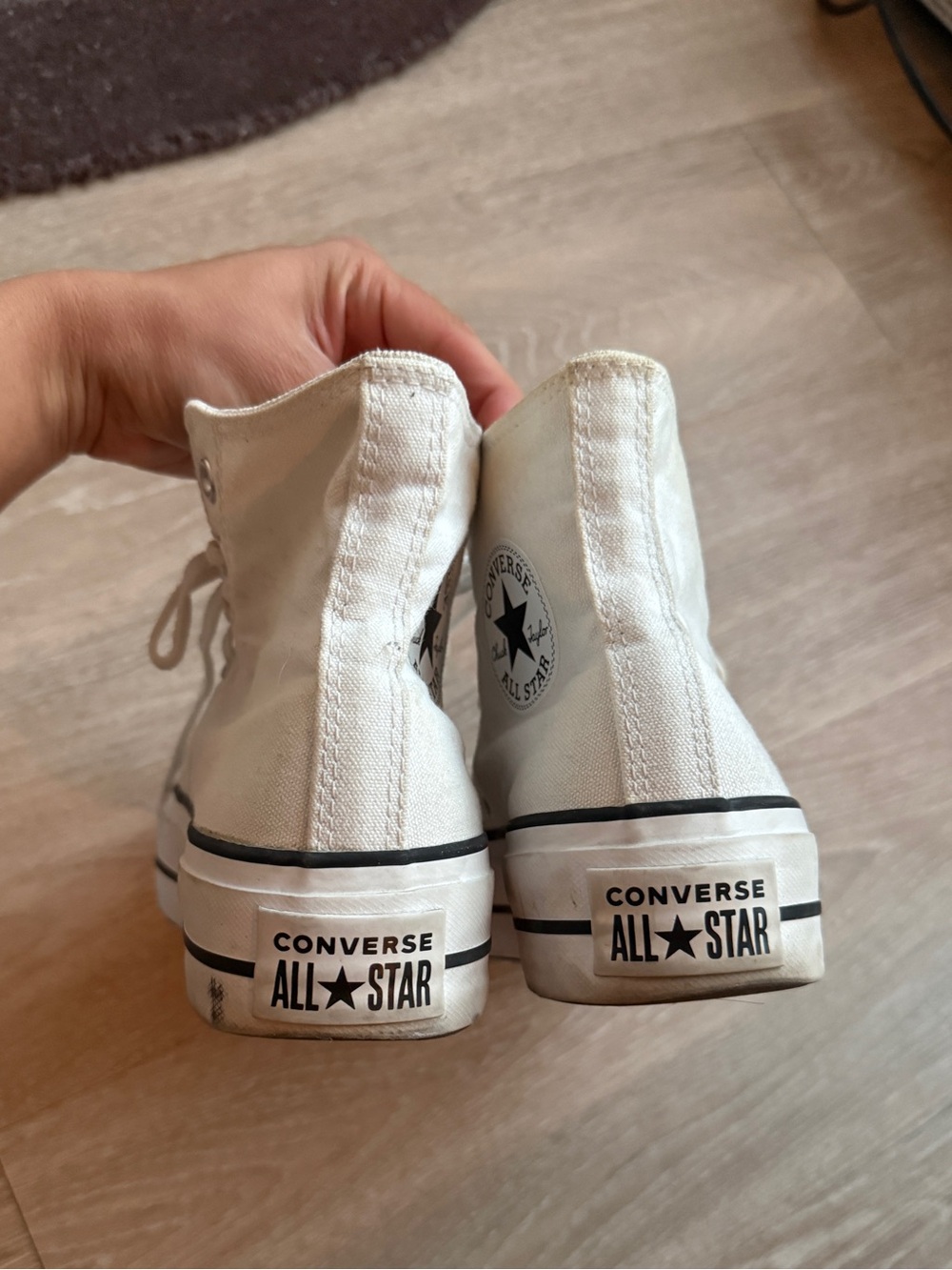 Converse High Top Sneakers in Off-White with Black Trim - Picture 4 of 5